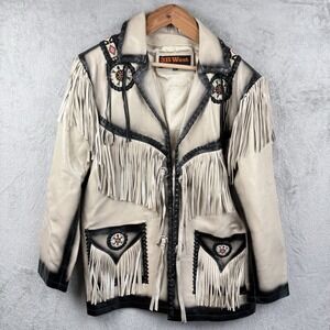 3B West By Tansmith Leather Jacket Size XL Gray Fringe Western Cowboy Aztec